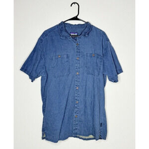 Patagonia Shirt Mens XL Blue Button Up Back Step Hemp Organic Cotton Pocket